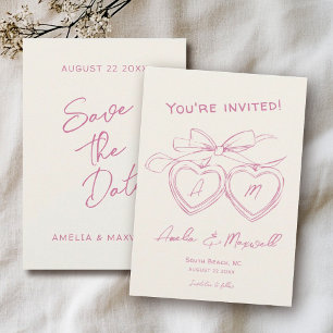 Save The Date Coeur Locket mignonne Monogramme moderne Mariage r