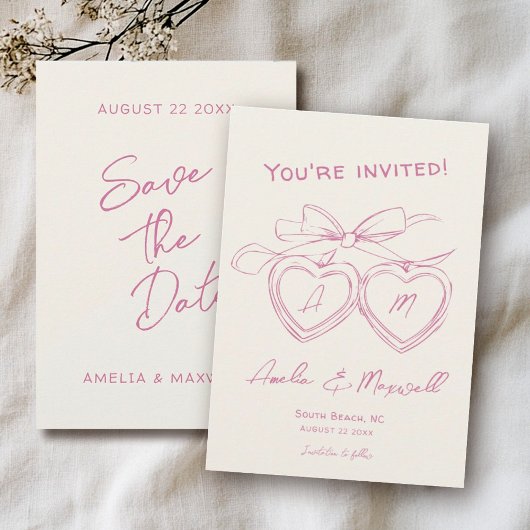 Save The Date Coeur Locket mignonne Monogramme moderne Mariage r