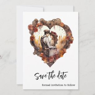 Save The Date Coeur Mariage romantique Steampunk