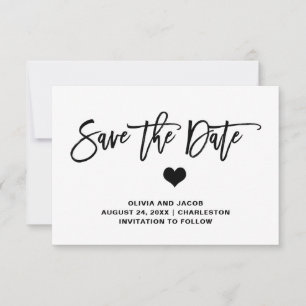Save The Date Coeur noir et blanc élégant
