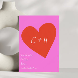Save The Date Cœur Rose Rouge Personnalisé Amour Initiales de Co