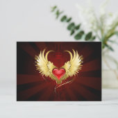 Save The Date Coeur rouge avec ailes d'or (Debout devant)