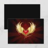 Save The Date Coeur rouge avec ailes d'or (Devant / Derrière)