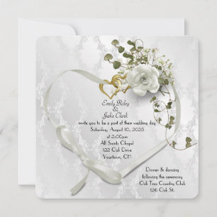 Save The Date Coeur ruban mariage sur damas