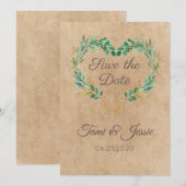 Save The Date Cœur rustique en eucalyptus de campagne (Devant / Derrière)