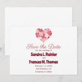 Save The Date Cœur Saint Valentin Rose Rouge (Devant / Derrière)