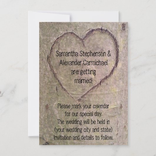 Save The Date Coeur sculpté dans l'arbre, enregistrer la date (Dos)
