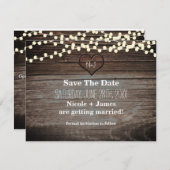 Save The Date Cœur sculpté dans le bois et lumières de chaîne En (Devant / Derrière)