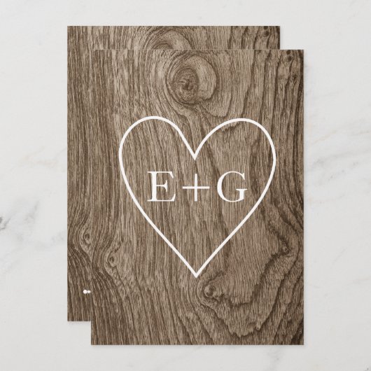 Save The Date Coeur sur bois mariage rustique Enregistrer la dat (Devant / Derrière)