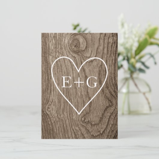 Save The Date Coeur sur bois mariage rustique Enregistrer la dat (Debout devant)