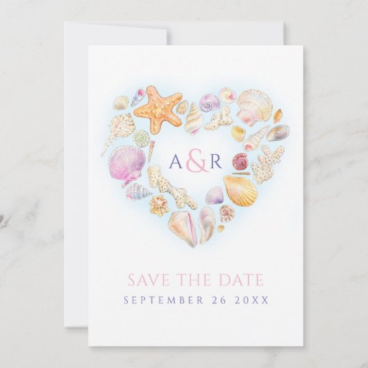 Save The Date Coeurs art aquarelle mariage de plage sauver (Dos)