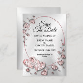 Save The Date Coeurs brillants rose mariage géométrique (Devant / Derrière)