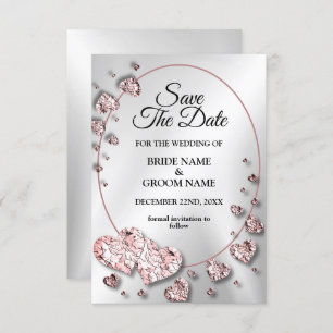 Save The Date Coeurs brillants rose mariage géométrique