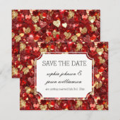 Save The Date Cœurs clinquants rouges dorés pour annoncer la dat (Devant / Derrière)