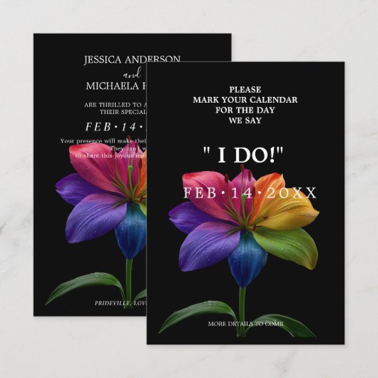 Save The Date 🌈 Cœurs de mariage en fleurs (Devant / Derrière)