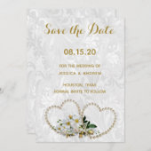 Save The Date Cœurs de perle et fleurs de dentelle mariage à ret (Devant / Derrière)