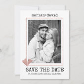 Save The Date Coeurs d'or rose machine à écrire photo mariage (Devant)