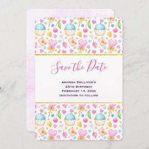 Save The Date Coeurs et amour délicieux Motif d'aquarelle