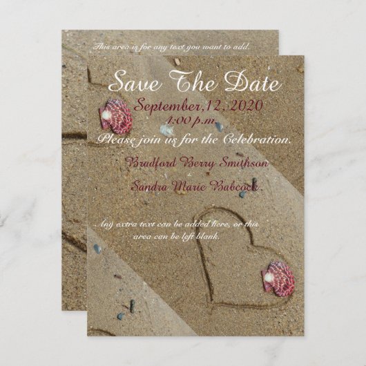 Save The Date Coeurs et coeurs dans le sable Enregistrer la date (Devant / Derrière)