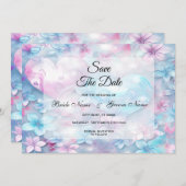 Save The Date Coeurs et fleurs d'Aqua rose Sauvez la date (Devant / Derrière)