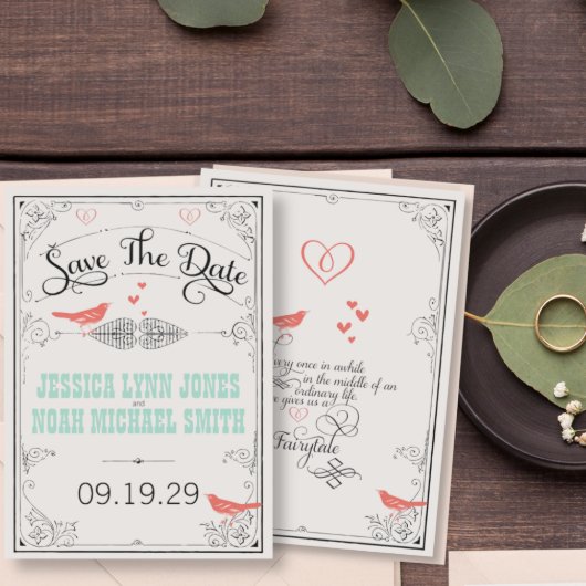 Save The Date Coeurs Inséparables rustiques Mint Coral Enregistr