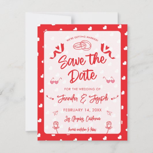 Save The Date Cœurs Joyuse Saint-Valentin Moderne Motif D'Amour (Devant)