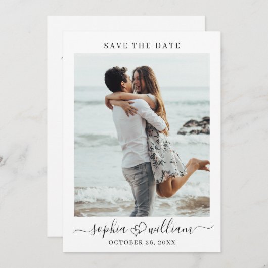 Save The Date Coeurs Mariages photo tout simplement élégants (Devant / Derrière)