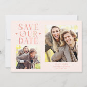 Save The Date Cœurs Mignons 2-Photo Mariage Pêche (Devant)