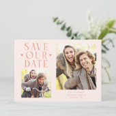 Save The Date Cœurs Mignons 2-Photo Mariage Pêche (Debout devant)