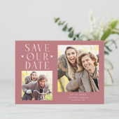 Save The Date Cœurs Mignons 2-Photos Mariage Rose (Debout devant)