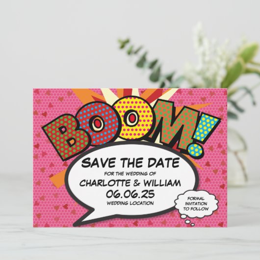 Save The Date Coeurs Modernes Confetti Comique Mariage Enregistr (Debout devant)