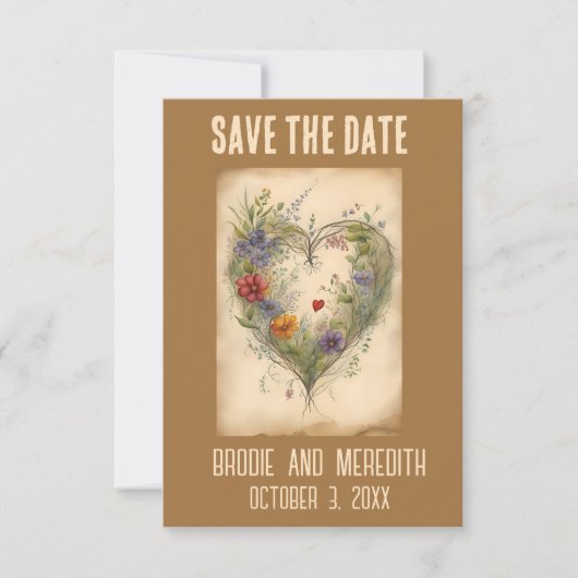 Save The Date Cœurs modifiables Vignes et Fleurs Romantique (Devant)