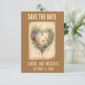 Save The Date Cœurs modifiables Vignes et Fleurs Romantique (Debout devant)