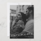 Save The Date Cœurs Rétro Photo Noir Blanc Mariage Moderne (Devant)