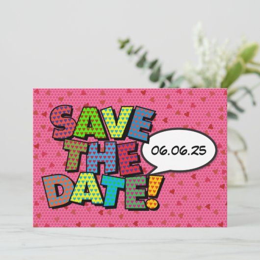 Save The Date Coeurs Rose Moderne Confetti Mariage Enregistrer L (Debout devant)