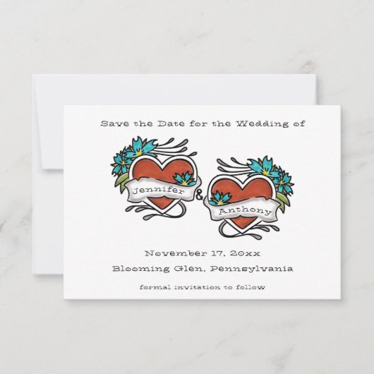 Save The Date Coeurs tatoués, Mariage graphique de tatouage (Devant)