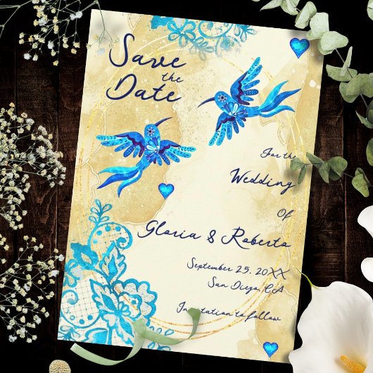 Save The Date Colibri Baroque Gold Élégance Mariage Mexicain