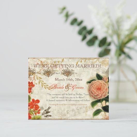 Save The Date Colibris botaniques Camellia Enregistrer la date (Debout devant)