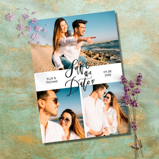 Save The Date Collage de 3 photos de script élégant moderne
