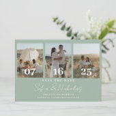 Save The Date Collage de mariage écriture moderne Vert sauge (Debout devant)