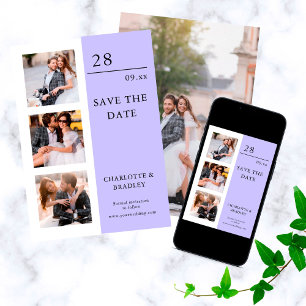 Save The Date Collage de mariage moderne à quatre photos lavande