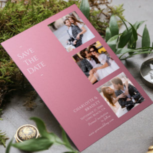Save The Date Collage de mariage moderne à quatre photos rose po