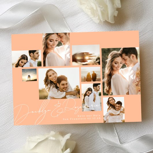 Save The Date Collage de pêche d'été moderne Code Qr Multi Photo