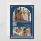 Save The Date Collage de photos avec code QR Monogramme Bleu mar (Dos)