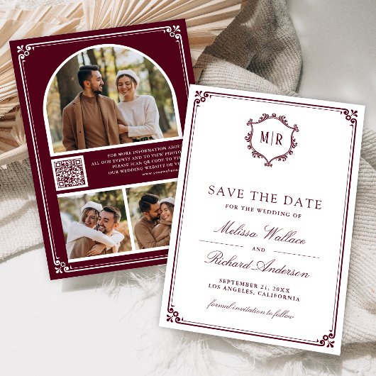 Save The Date Collage de photos de code QR Monogramme Mariage Bo