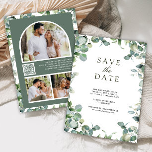 Save The Date Collage de photos de eucalyptus avec code QR pour
