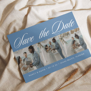 Save The Date Collage de photos de mariage sur la plage bleu pou
