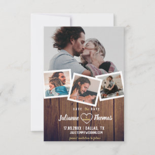 Save The Date Collage de photos en bois rustique Élégant Mariage