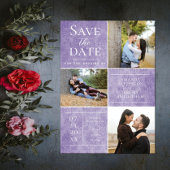 Save The Date Collage de trois photos en damas élégant | Violet