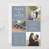 Save The Date Collage de trois photos moderne | Dusty Blue (Devant)